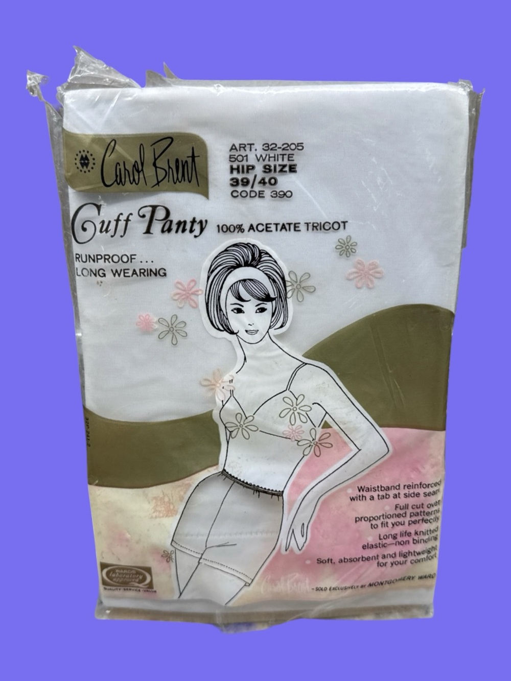 VINTAGE Carol Brent Cuff Panty 501 White  Montgomery Ward Hip Size 39/40